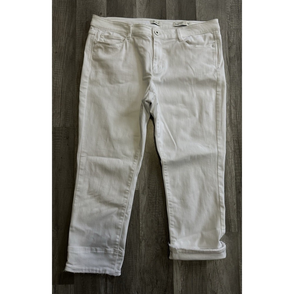 J Jill Denim Authentic Fit Cropped Jeans White Size 10 Straight Leg Raw Hem